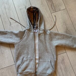 Burberry Kids Gray Hoodie with Plaid Lining